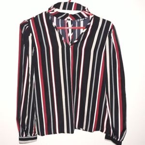Long sleeve stripe blouse red black size Small business party formal